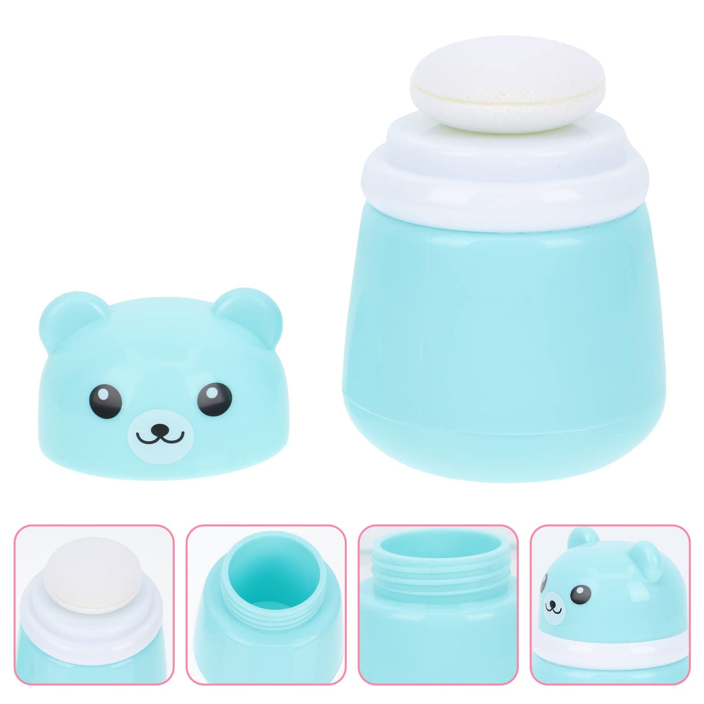 Cartoon Bears Baby Powders Puff Box, Pink Large-Capacity Powder Container with Sponge Puff, Safe and Gentle Design for Baby'S Skin, Portable for Home and Travel Use
