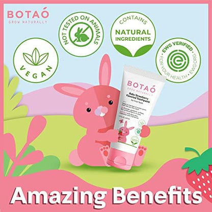 Fluoride Free Baby Toothpaste | Strawberry Flavored - Organic Training Natural Toddler Toothpaste for Toddlers | EWG Verified, Vegan, SLS Free, Safe to Swallow, Aloe Vera -1.7Oz