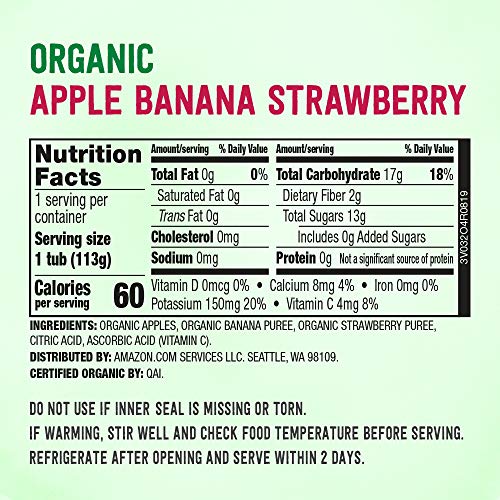Amazon Brand - Mama Bear Organic Baby Food, Fruit Variety Pack, Apples, Apple Berry Blend, Bananas, Pears, vegetarian, 4 ounce (Pack of 12)
