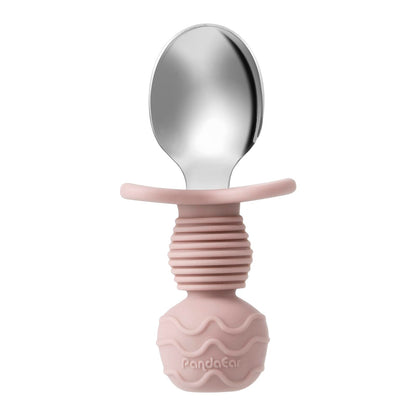 PandaEar 6 Pack Stainless Steel Toddler Spoons and Fork Feeding Set - Anti-Choke First Self Feeding Utensils for Kids Baby Girls Led Weaning Ages 18 Months+ (Pink/Beige)