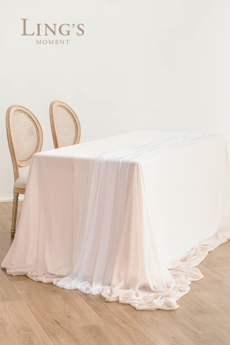 Ling's Moment Sheer Chiffon Table Cloth & Runner Set for 3x4ft Rectangle Table Decor in Dusty Rose & Blush for Wedding Reception and Parties
