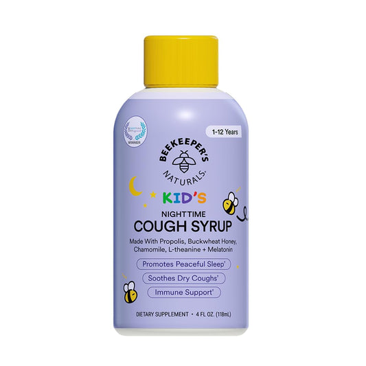 Beekeeper's Naturals Propolis Honey Cough Syrup Daytime for Kids Immune Support with Elderberry, Vitamin C, Vitamin D & Raw Honey - Throat Soothing - Gluten Free & Clean Ingredients, 4 oz.