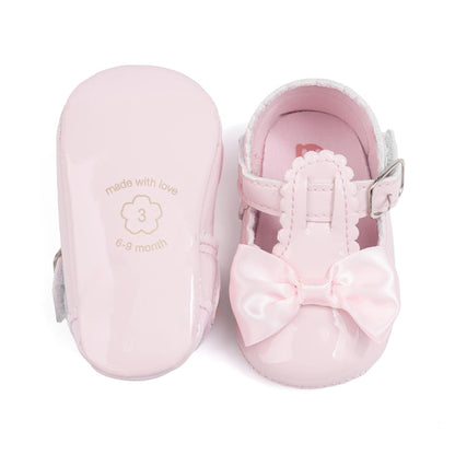 Meckior Newborn Baby Girls Dress Shoes Infant Bowknot Soft Sole Mary Jane Moccasins Baptism Christening Crib Shoes Wedding Princess Flats