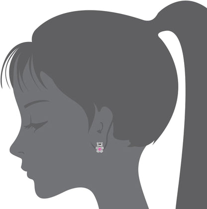 925 Sterling Silver Rhodium Plated Teddy Bear Cubic Zirconia Screwback Baby Girls Earrings