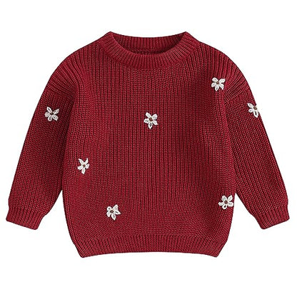 Mubineo Baby Girl Winter Clothes Cute Flower Sweater Crewneck Pullover Long Sleeve Knit Newborn Infant Sweaters