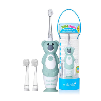brush-baby WildOnes™ Rechargeable Kids Electric Toothbrush – Toby Tiger | Flashing Lights, 2-Min Timer, Waterproof, 3 Brush Heads | Toddler & Child Toothbrush Ages 0-10 | Soft Bristles