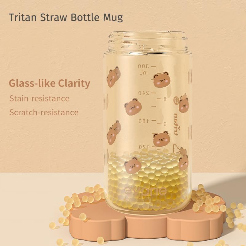 Evorie Tritan Spill Proof Toddler Straw Sippy Cup, 10 oz for Baby and Toddlers 1-3 Years Old, No Spill Straw Water Bottle with Removable Handles, Ideal for School, BPA-Free, Pink Rabbit