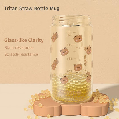 Evorie Tritan Spill Proof Toddler Straw Sippy Cup, 10 oz for Baby and Toddlers 1-3 Years Old, No Spill Straw Water Bottle with Removable Handles, Ideal for School, BPA-Free, Pink Rabbit
