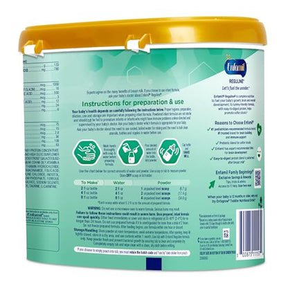 Enfamil Reguline Baby Formula, Milk-Based Infant Nutrition, Dual Prebiotics for Soft, Comfortable Stools within 1 Week of Use, Omega-3 DHA for Immune Support, Reusable Powder Tub, 19.5 Oz