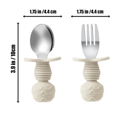 PandaEar 6 Pack Stainless Steel Toddler Spoons and Fork Feeding Set - Anti-Choke First Self Feeding Utensils for Kids Baby Girls Led Weaning Ages 18 Months+ (Pink/Beige)