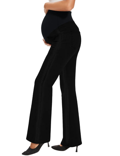 GLAMIX Women's Stretch Maternity Bootcut Jeans with Pockets Over The Belly Bell Bottoms Flare Denim Pants Pregnancy Clothes