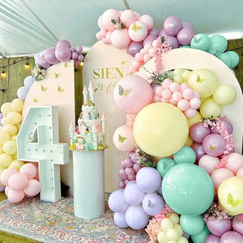 Pink Blue Green Balloon Garland Double Stuffed Dusty Light Green Baby Blue Blush Mauve Latex Pastel Balloon Arch Kit for Boho Baby Shower Gender Reveal Bear Birthday Floral Party Decoration