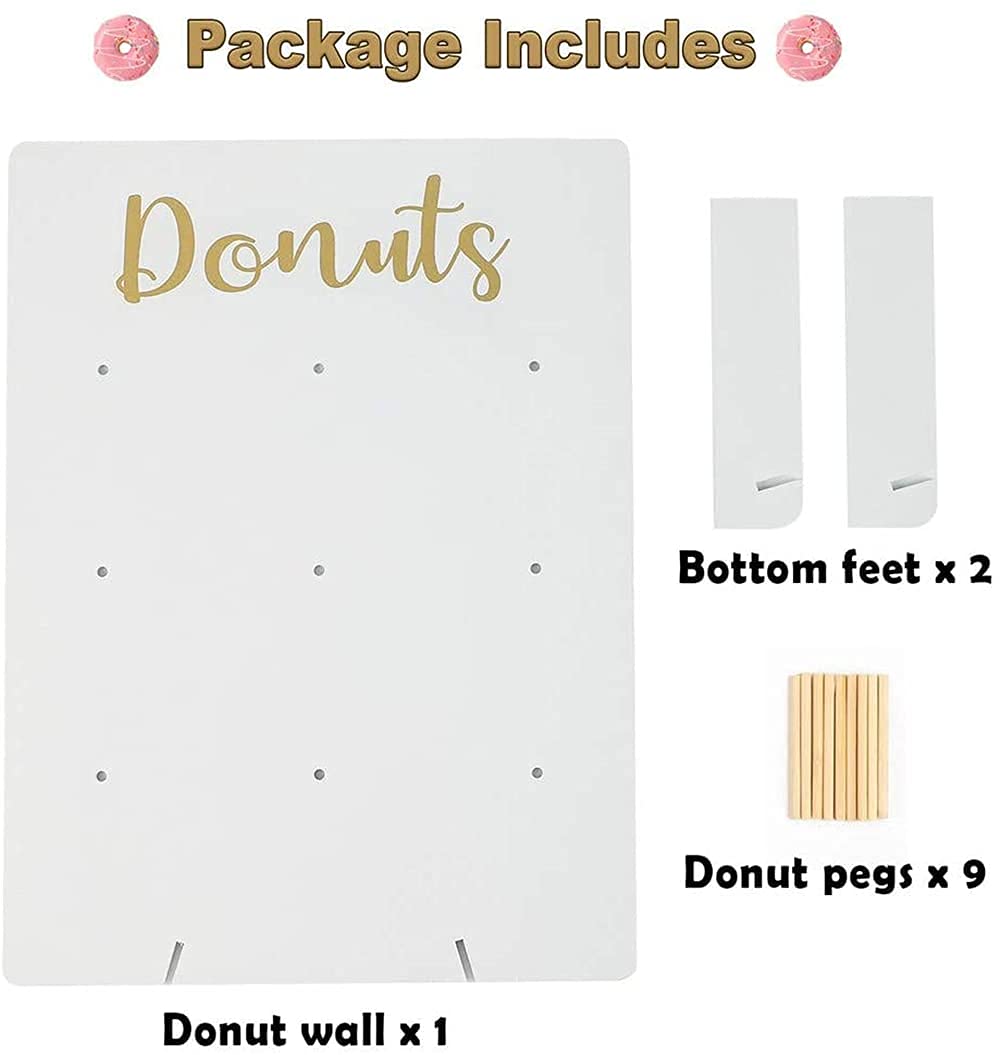 Donut Stand for Party, Donut Wall Holders for Table, Reusable Wood Doughnut Pegboard for Baby Showers, Bridal Shower, Birthday, Wedding, Holds 9 Donuts