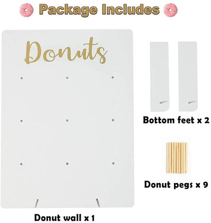 Donut Stand for Party, Donut Wall Holders for Table, Reusable Wood Doughnut Pegboard for Baby Showers, Bridal Shower, Birthday, Wedding, Holds 9 Donuts