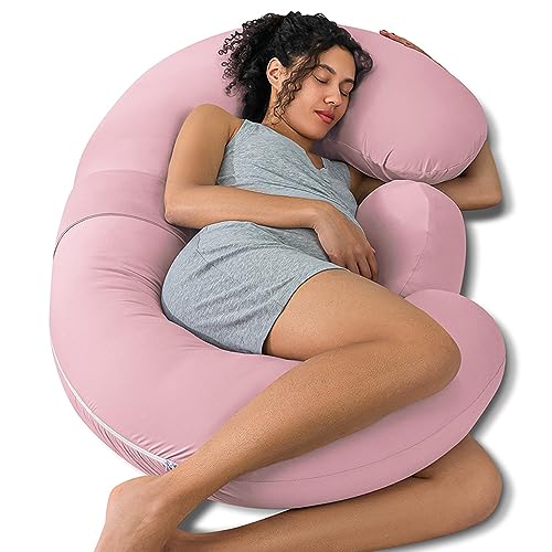 QUEEN ROSE Cooling Pregnancy Pillows,E Shaped Full Body Pillow for Sleeping, with Pregnancy Wedge Pillow for Belly Support, 60 Inch Maternity Pillow for Side Sleeper, Cooling Rayon Cover, Purple