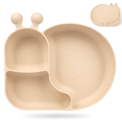 Silicone Baby Plate with Super Suction – Snail Shape 3 Compartment Toddler Food Plate Self Feeding Unbreakable Eating Supplies for Boys and Girls (Pink) (Green)