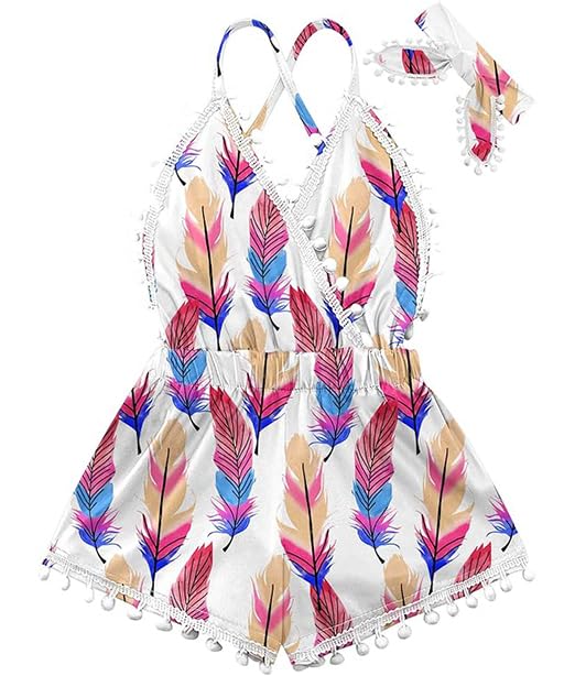 6M-3T Baby Girl Backless Bodysuit Outfit Set Romper Jumpsuit with Headband