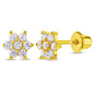 Gold Plated Cubic Zirconia Flower Safety Screw Back Earrings for Babies and Toddlers 5mm - Delicate and Sparkling Flower Earrings for Little Girls - Lovely Floral Studs