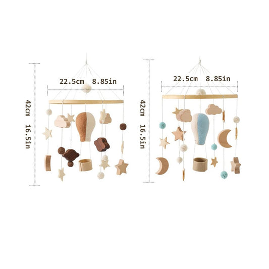 Baby Crib Mobile for Boys Girls, Wooden Boho Nursery Mobile Hot Air Balloon Stars Moon Space Bed Bell Hanging Toys Pendant Wind Chimes Decorations, Blue