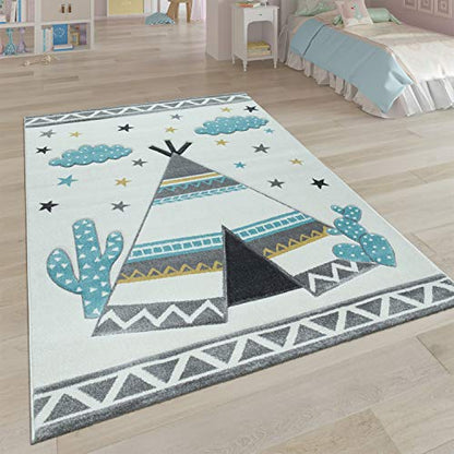 Kids Rug with Cute Animals on a Hot Air Balloon Ride in Pastel, Size: 2'8" x 4'11"