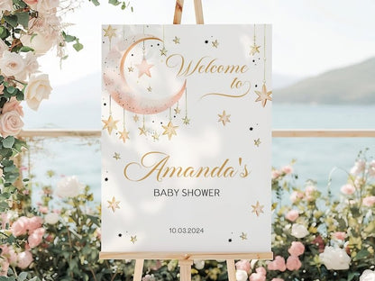 Baby Shower Sign, Pink Floral Welcome Sign, Girl Baby Shower, 12''W x 18''L, Plastic, Full Size