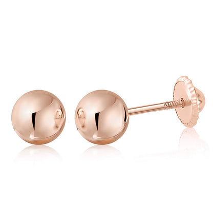 MASSETE Gold Ball Stud Earrings for Women and Girls Screwback | 10k, 14k, 18k | White Yellow or Rose Gold | 3mm 4mm 5mm | Nickel Free