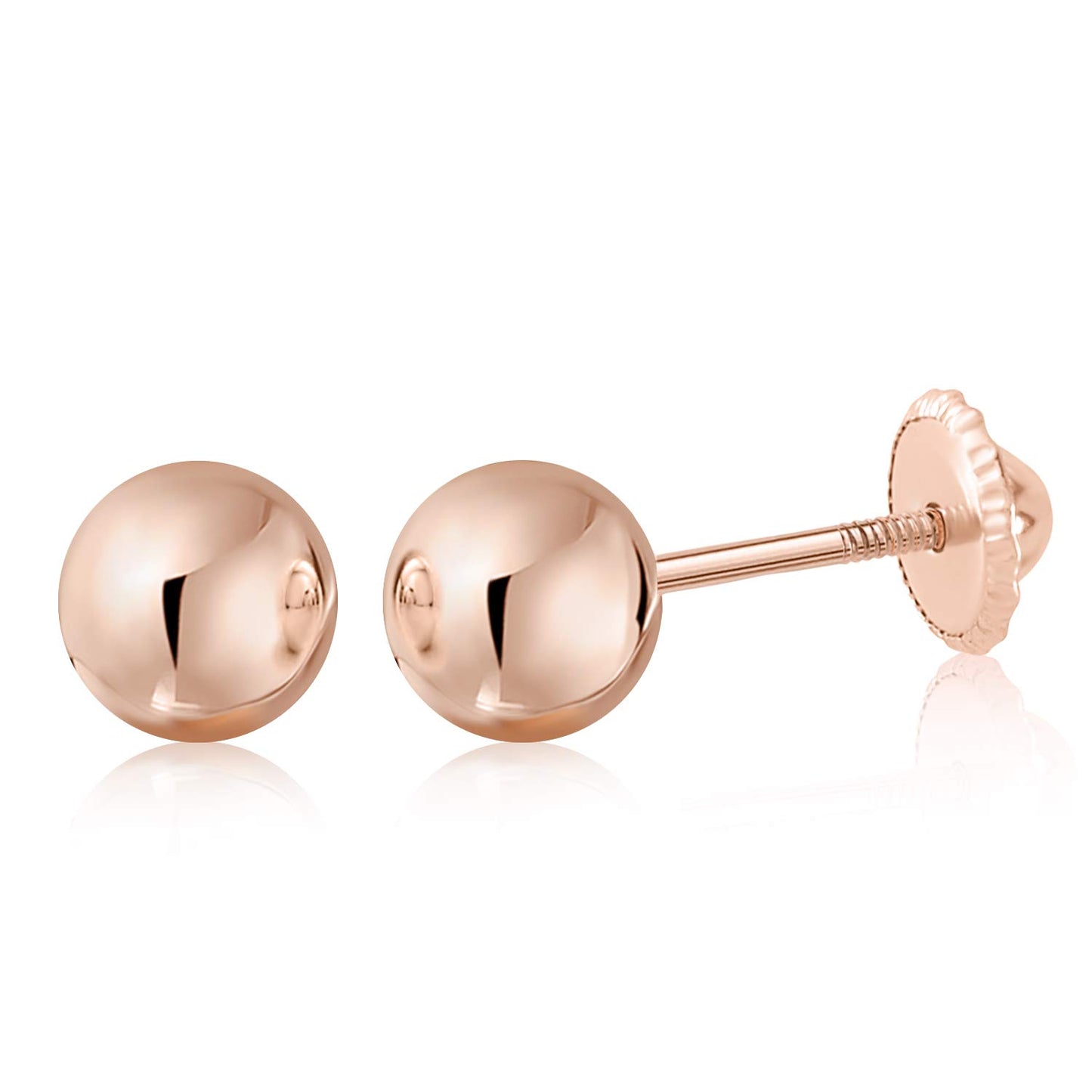 MASSETE Gold Ball Stud Earrings for Women and Girls Screwback | 10k, 14k, 18k | White Yellow or Rose Gold | 3mm 4mm 5mm | Nickel Free