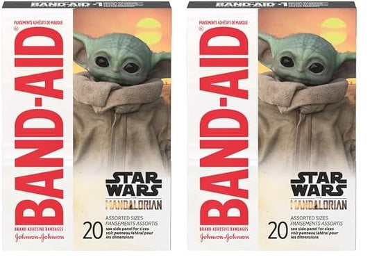 Band-Aid Brand Adhesive Bandages for Minor Cuts & Scrapes, Wound Care Featuring Star Wars The Mandalorian Characters for Kids and Toddlers, Assorted Sizes 20 ct