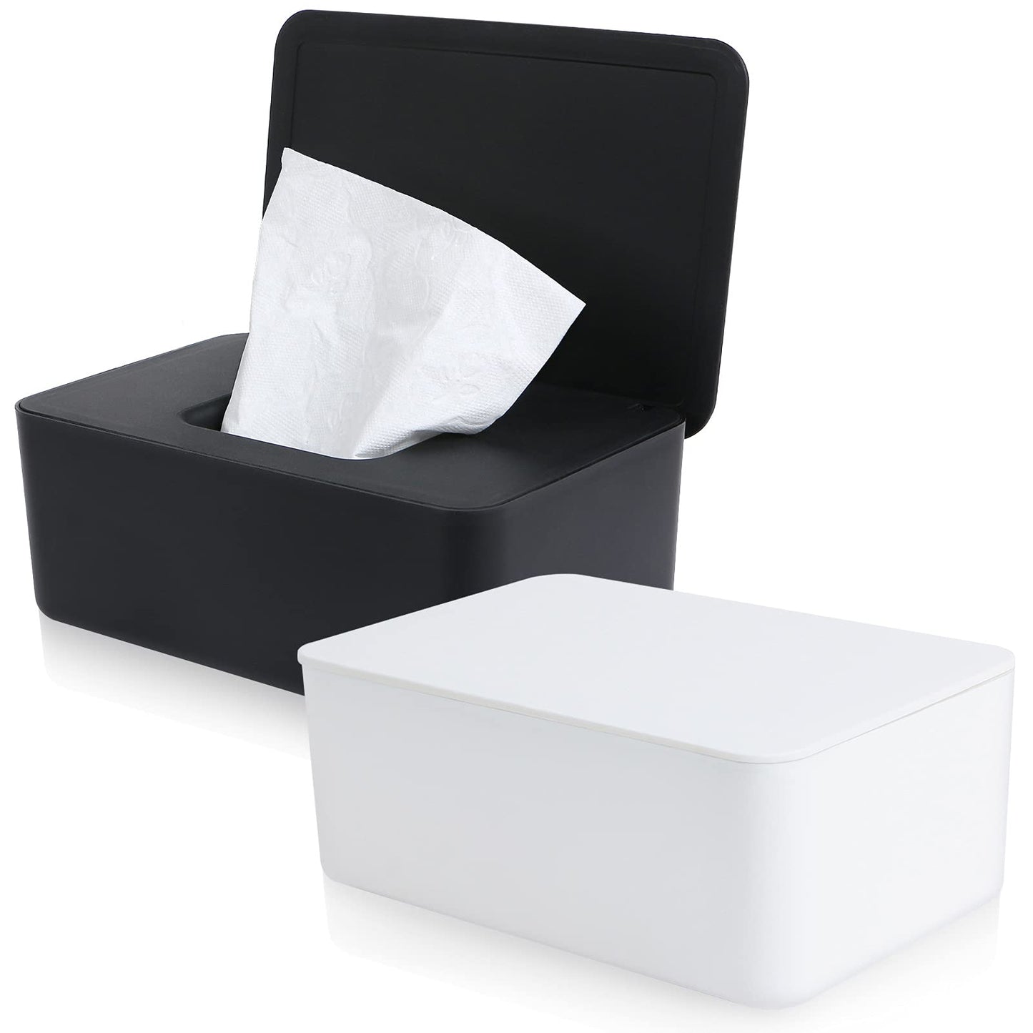 Wet Wipes Storage Box, 2 Pack Wipes Dispenser Holder Tissue Storage Boxes Case with Lid Diaper Wipes Dispenser Box Dustproof Napkin Container with Sealing Design (Black)
