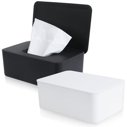 Wet Wipes Storage Box, 2 Pack Wipes Dispenser Holder Tissue Storage Boxes Case with Lid Diaper Wipes Dispenser Box Dustproof Napkin Container with Sealing Design (Black)