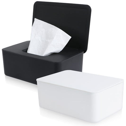Wet Wipes Storage Box, 2 Pack Wipes Dispenser Holder Tissue Storage Boxes Case with Lid Diaper Wipes Dispenser Box Dustproof Napkin Container with Sealing Design (Black)