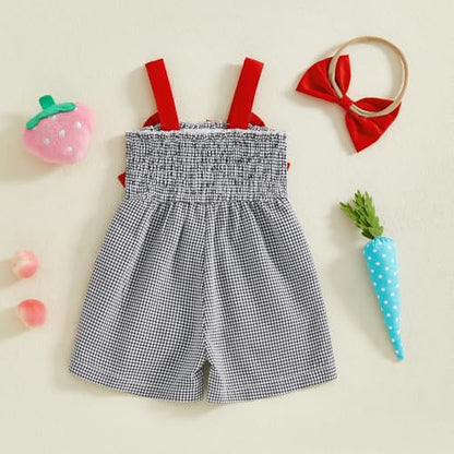 Boho Baby Girl Clothes Summer Toddler Tank Romper Sleeveless Bowknot Ruffle Overalls Jumpsuit Shorts With Headband