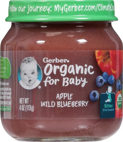 Gerber Stage 2 Baby Food, Organic Apple Spinach with Kale Jar, Fruit & Veggie Puree, Vitamin C, Non-GMO, Baby Food Puree Jars Glass