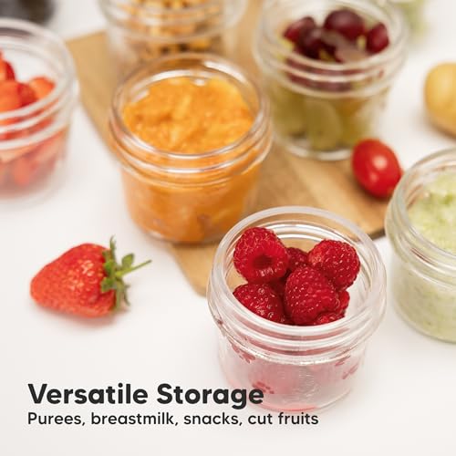 KeaBabies 4pk 8oz & 4pk 4oz Glass Baby Food Containers with Lids - Leak-Proof,Microwavable Small Glass Jars,Baby Purees & Toddler Snack Storage Containers,BPA-Free,Dishwasher & Freezer Safe(Musk Dusk)