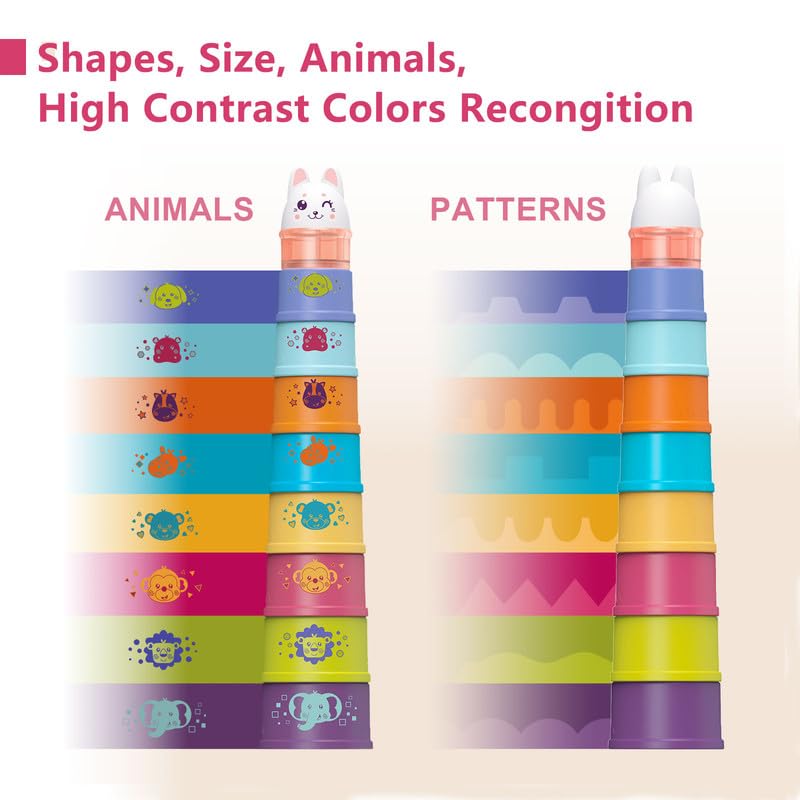LTKFFFdp Baby Stacking Toys for Toddler 1-3, Nesting Cup Shape Sorter for Infant 6 to 12-18 Month, Learning Stackable Block, Birthday Gift for Girl Boy 9 Month