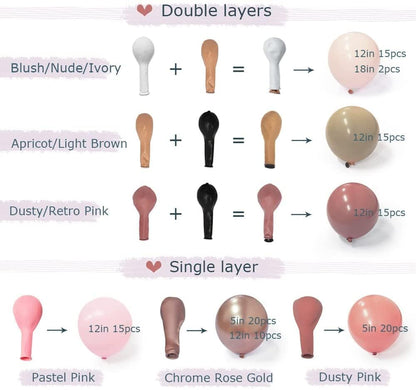Dusty Pink Balloon Arch Kit Double Stuffed Blush Rose Nude Brown Balloon Garland 112pcs Matte Pastel Neutral Balloons for Boho Bridal Shower Baby Shower Birthday Theme Party Decoration