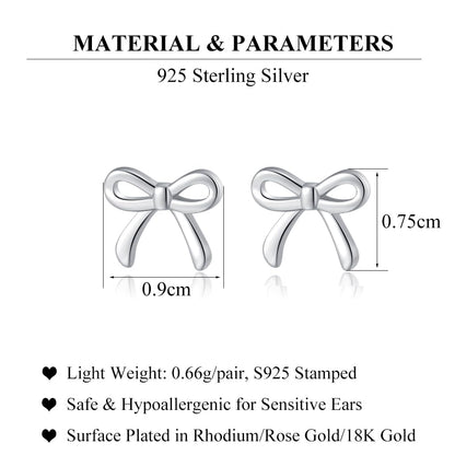 SLUYNZ Solid 925 Sterling Silver Tiny Bow Earrings Stud for Women Teens Small Bowknot post Stud Earrings