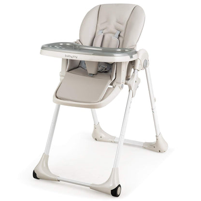 BABY JOY Convertible High Chair for Babies & Toddlers, Height Adjustable, Grow & Go High Chair w/Recline & Footrest, Removable Double Tray, Portable Baby Dinning Chair with Wheels (Beige)