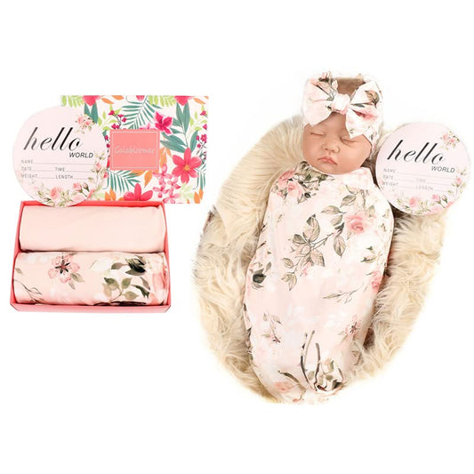 Galabloomer Newborn Receiving Blanket Headband Set Baby Flower Swaddle (vintage flower)