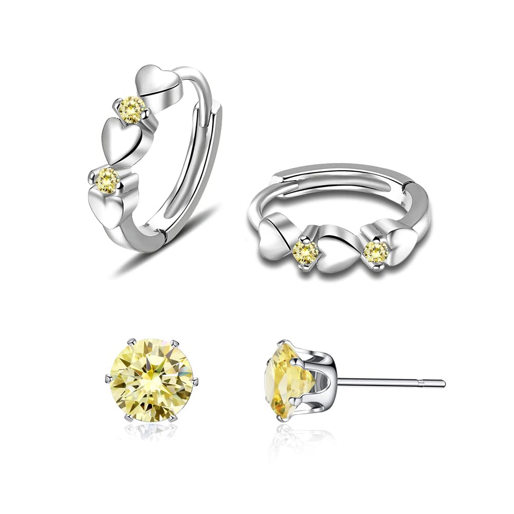 CiNily 14K White Gold Plated Small Hoop Earrings for Women Girls Heart Cubic Zirconia Hypoallergenic Earrings