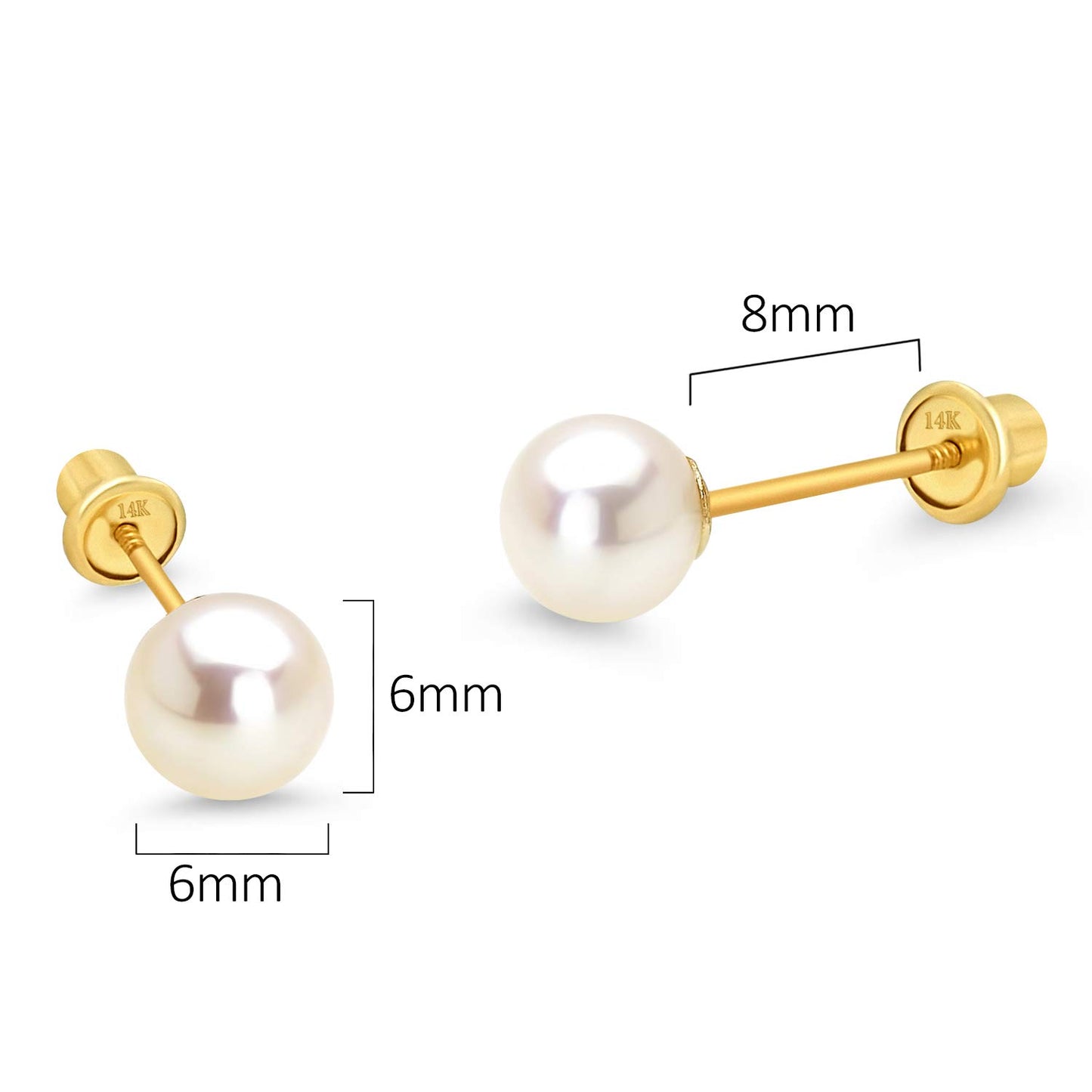 14k Yellow Gold 4-6mm Simulated Pearl Children Screw Back Baby Girls Earrings