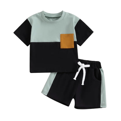 Infant Baby Boy Summer Clothes Outfit Color Block T-shirt Shorts Set Toddler Checkerboard Clothes 6 12 18 24 Months