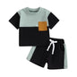 Infant Baby Boy Summer Clothes Outfit Color Block T-shirt Shorts Set Toddler Checkerboard Clothes 6 12 18 24 Months
