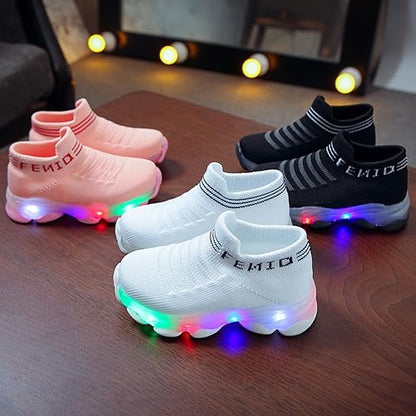 Toddler Light Up Sock Shoes Kids Boys Girls Mesh Flashing Breathable Sneakers Soft Sport Walking Running Shoes