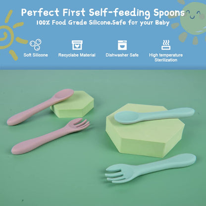 Vicloon Silicone Baby Feeding Spoons - 7 PCS First Stage for Infants, Ultra-Durable & Chewproof, Dishwasher Safe Baby Utensils