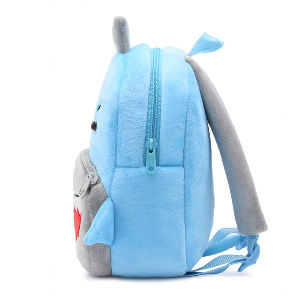 Cute Toddler Backpack Plush Animal Cartoon Mini Travel Daycare Bag for Baby Girl Boy 2-6 Years (Shark Blue)