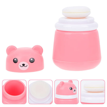 Cartoon Bears Baby Powders Puff Box, Pink Large-Capacity Powder Container with Sponge Puff, Safe and Gentle Design for Baby'S Skin, Portable for Home and Travel Use