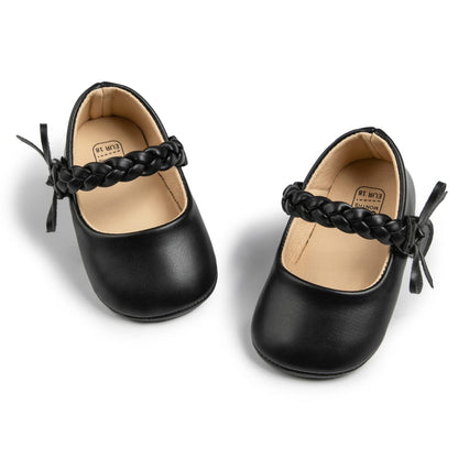 Meckior Infant Baby Girls Boys Handmade Princess Flats Toddler First Walkers Soft PU Leather Non-Slip Crib Wedding Dress Shoes