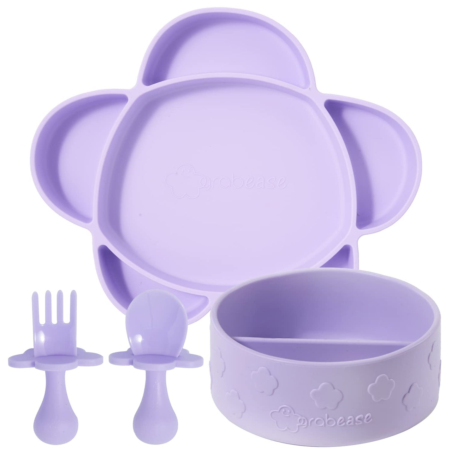 grabease Baby Essentials Must-Haves - Complete Feeding Set for Baby-Led Weaning and Portion Control - Suction Bottoms 4 Piece Set, BPA and Phthalates-Free, Blush