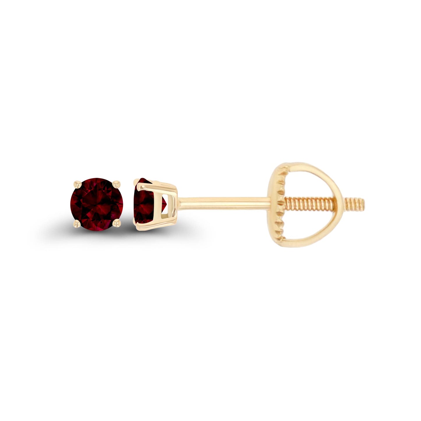 14K Gold Plated 925 Sterling Silver Hypoallergenic 3mm Round Genuine Birthstone Solitaire Screwback Stud Earrings